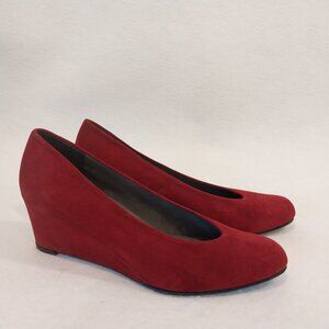 Stuart Weitzman Wedges Shoes Womens 7.5 Choke Up Burgundy Red Suede Pointed Toe,